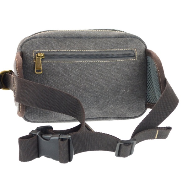 Men's Grey Large Waist Pack With Leather Patch - Picture 2 of 4